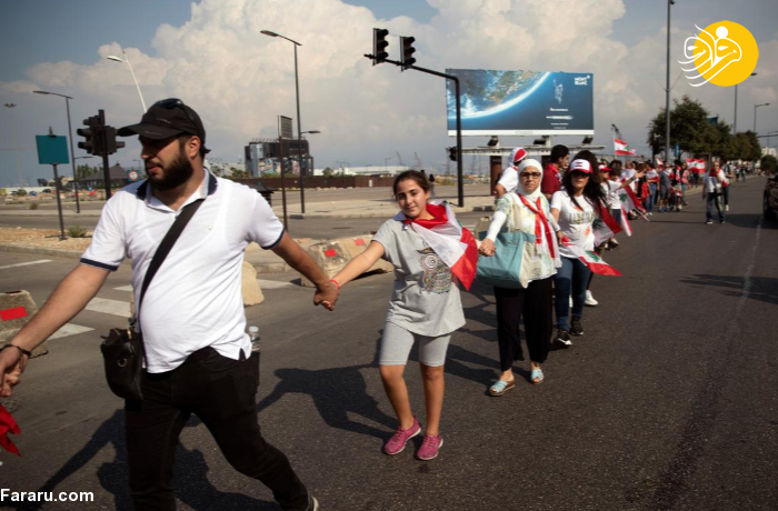 زنجیره انسانی ۱۷۰ کیلومتری در لبنان + تصاویر