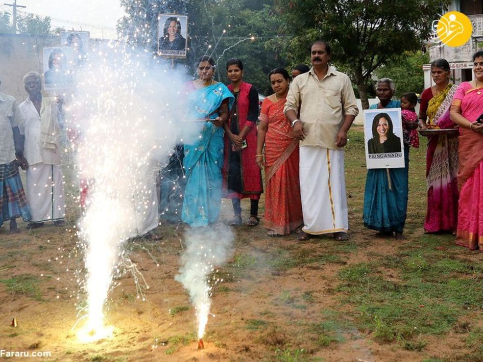 جشن پیروزی کامالا هریس در روستای آبا و اجدادی/ عکس