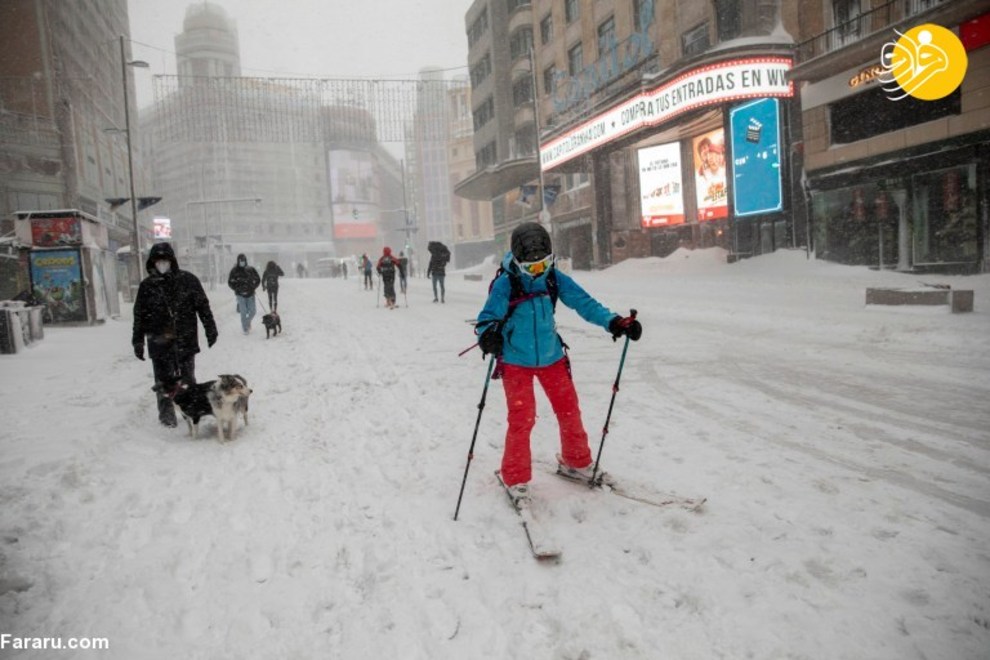 خیابان‌های مادرید پیست اسکی شد!/ تصاویر