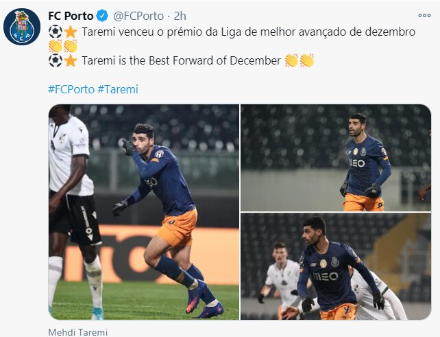 مهدی طارمی بهترین مهاجم ماه پرتغال شد