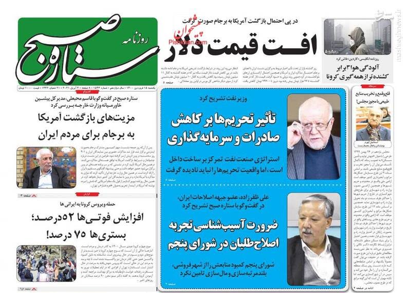 صفحه نخست روزنامه‌های امروز یکشنبه ۱۵ فروردین ۱۴۰۰