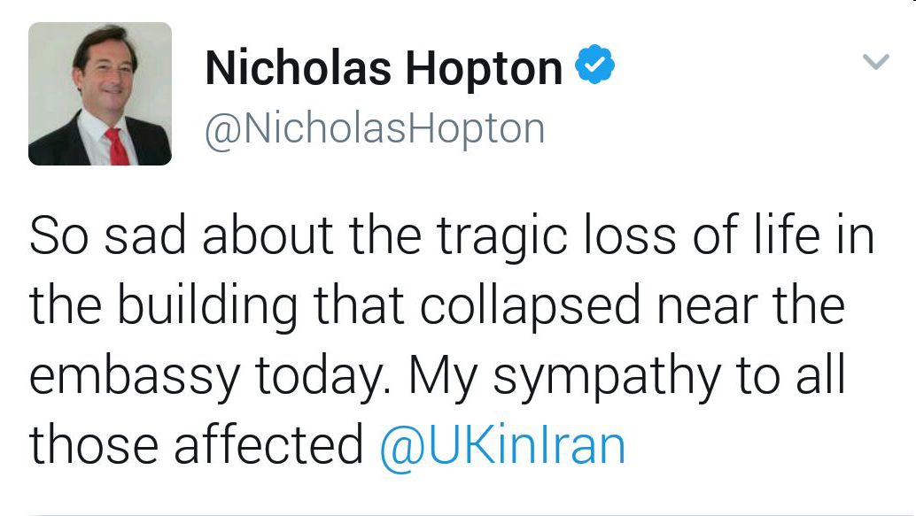 ابراز همدردی سفیر و معاون وزیر خارجه انگلیس با حادثه‌دیدگان پلاسکو