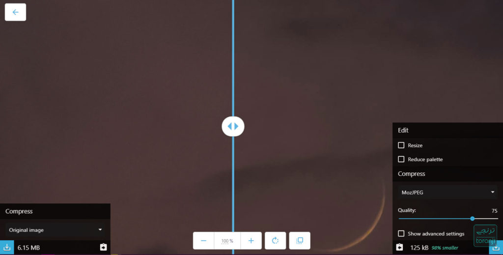 کاهش حجم عکس از ۶.۵ مگابایت به ۱۲۵ کیلوبایت