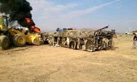 انتقال اجساد حادثه تصادف اتوبوس با تریلی به اصفهان