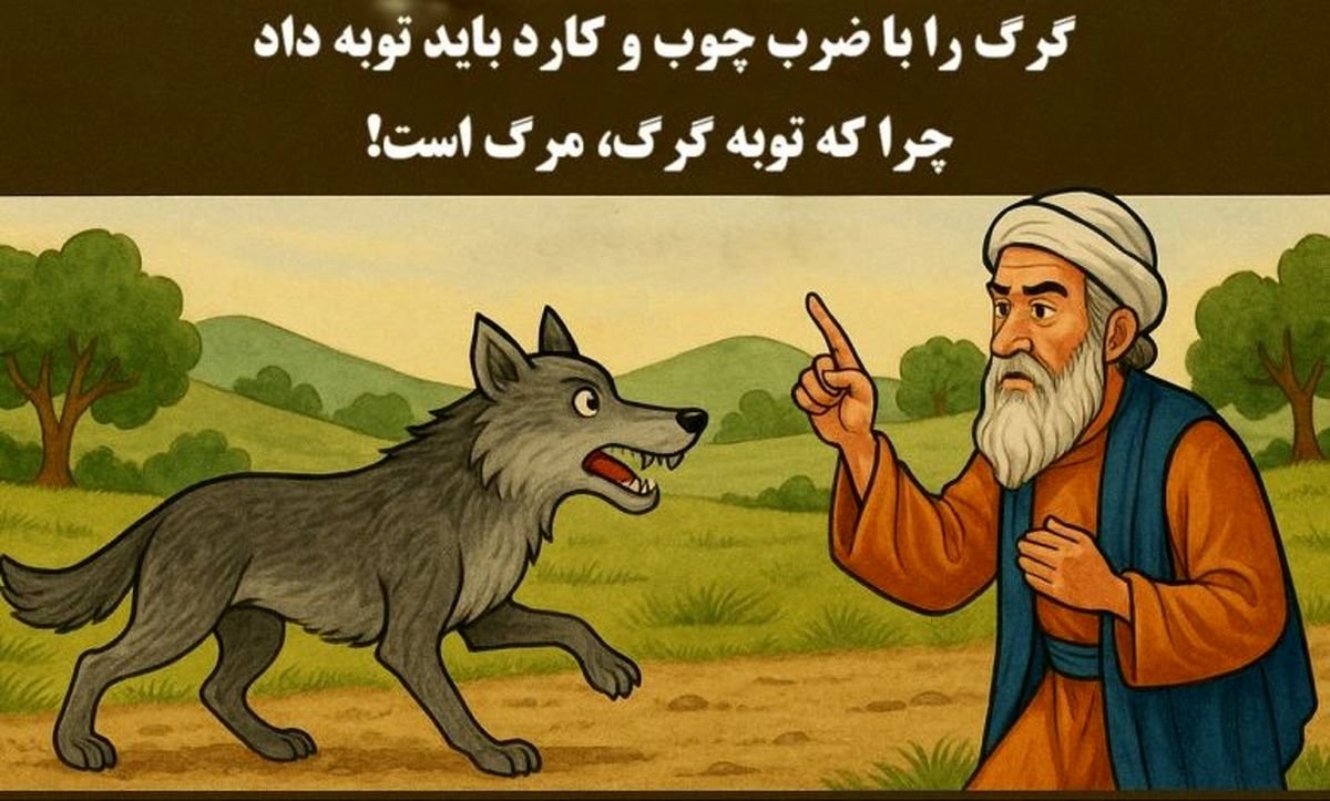 داستان توبه گرگ: گرگ را با ضرب چوب و کارد باید توبه داد، چرا که توبه گرگ، مرگ است